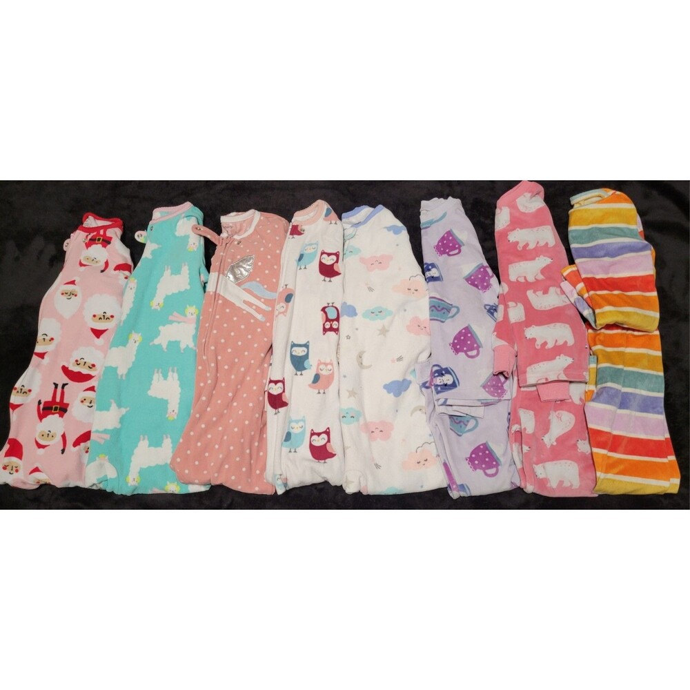Lot Of 4T Girls Fleece Pajamas Footed And 2 Piece Cozy Warm Mostly Carters